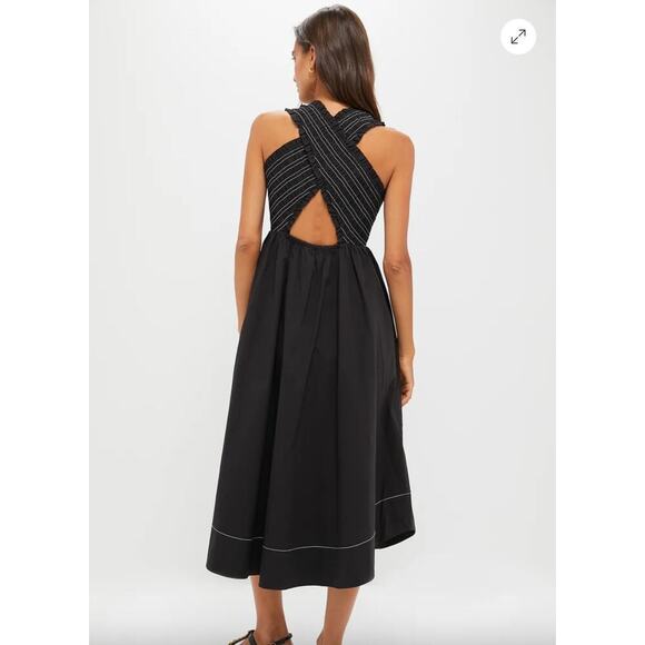 GANNI Black Washed Stretch Cotton Smock Midi Dress Sz 40 - Picture 9 of 14